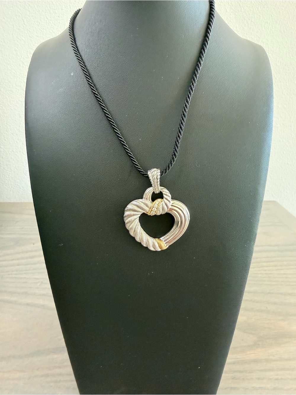 Judith Ripka 925 Sterling Silver CZ Heart Pendant on Adjustable Cord Necklace